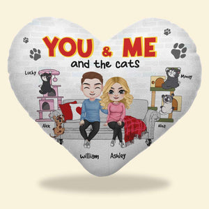 You & Me And The Cats, Gift For Cat Lover, Personalized Pillow, Cat Lover Couple Pillow - Pillow - GoDuckee