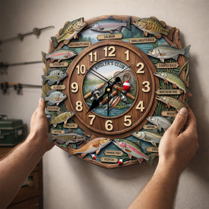 Fishing Lover Clock - Personalized Gifts For Fishing Lover Acrylic Hanging Wall Clock 01HULU250326 - Hanging Wall Clock - GoDuckee