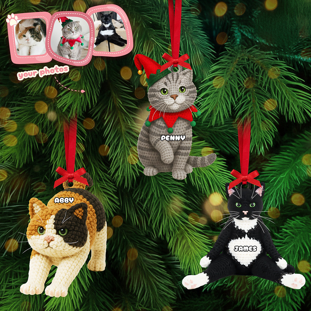 Cute Knitted Cat Ornament, Personalized Gifts For Cat Lovers 02qhta120925 - Ornament - GoDuckee