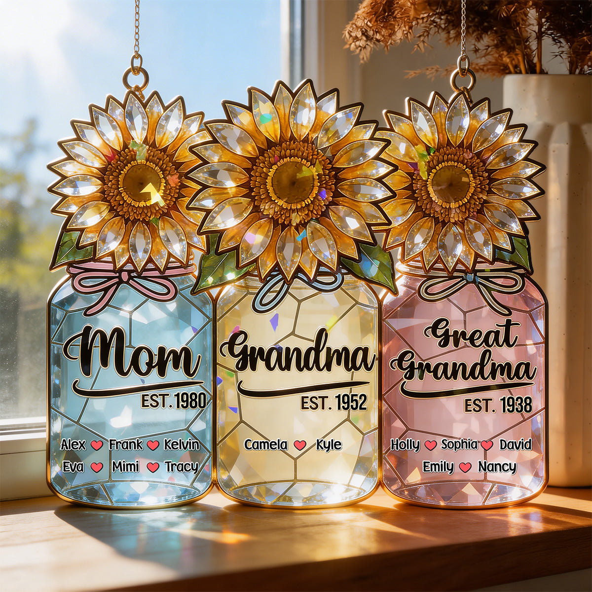 Sun Flowers Suncatcher Ornament - Personalized Gifts For Grandma and Mom 04kimg180326 - Ornament - GoDuckee