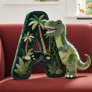 Alphabet Initial T-Rex Custom Shape Pillow - Personalized Gifts For Kids 01pgqn101225 - Pillow - GoDuckee