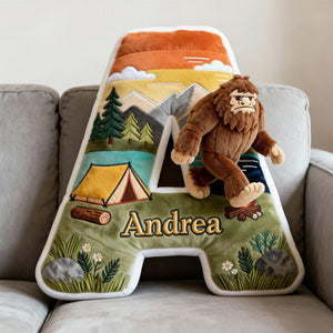 Sasquatch Camping Alphabet Initial Letter Pillow, Personalized Gifts For Camping Lovers & Bigfoot Seekers 02qhqn111225 - Pillow - GoDuckee