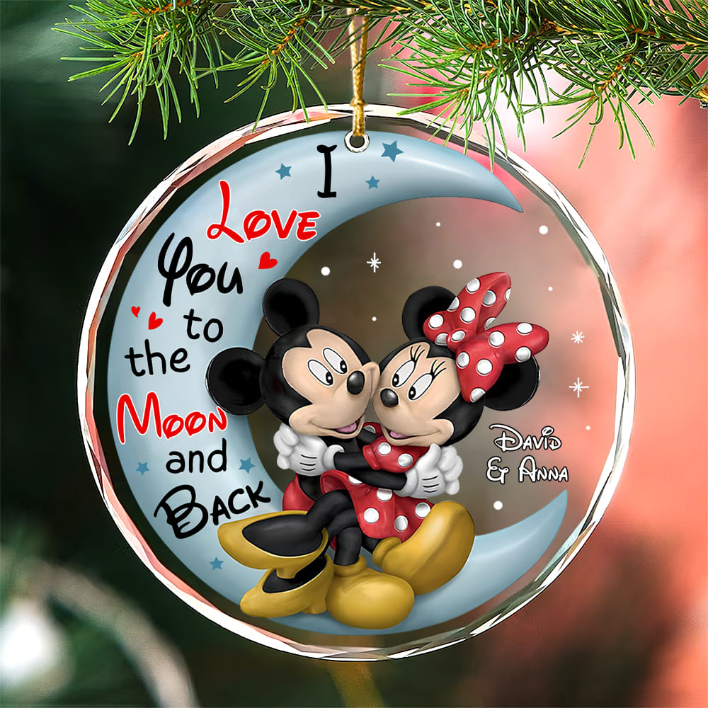 Personalized Gifts For Couple Crystal Ornament, Cartoon Mouse Couple 04NATN120824 - Ornament - GoDuckee