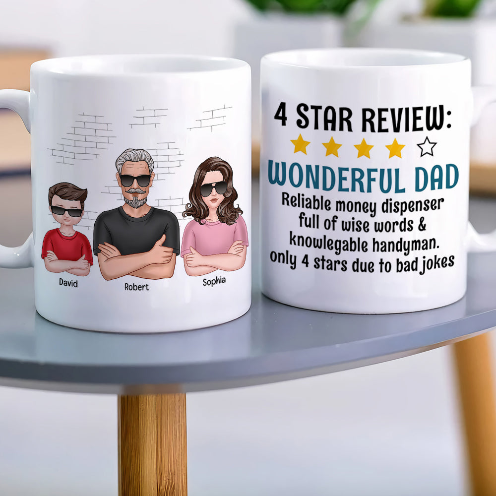 4 Star Review Wonderful Dad-Personalized Coffee Mug- Gift For Dad- Dad Coffee Mug - Coffee Mug - GoDuckee