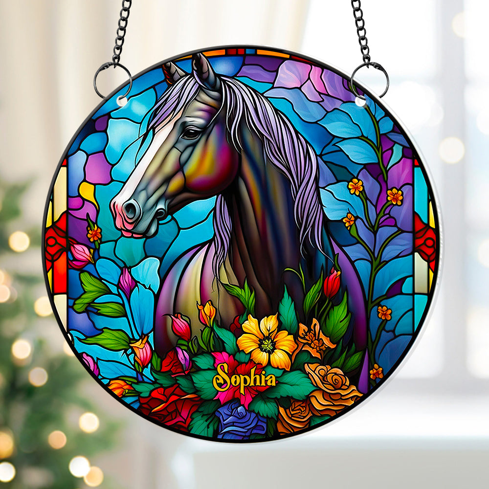 Personalized Gifts For Horse Lover, Suncatcher Horse With Flowers 04ACDT280824 - Ornament - GoDuckee