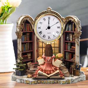 Girl Holding Books Acrylic Desk Clock Plaque Personalized Gifts for Book Lovers 05TGQN230525 - Clock Plaques - GoDuckee