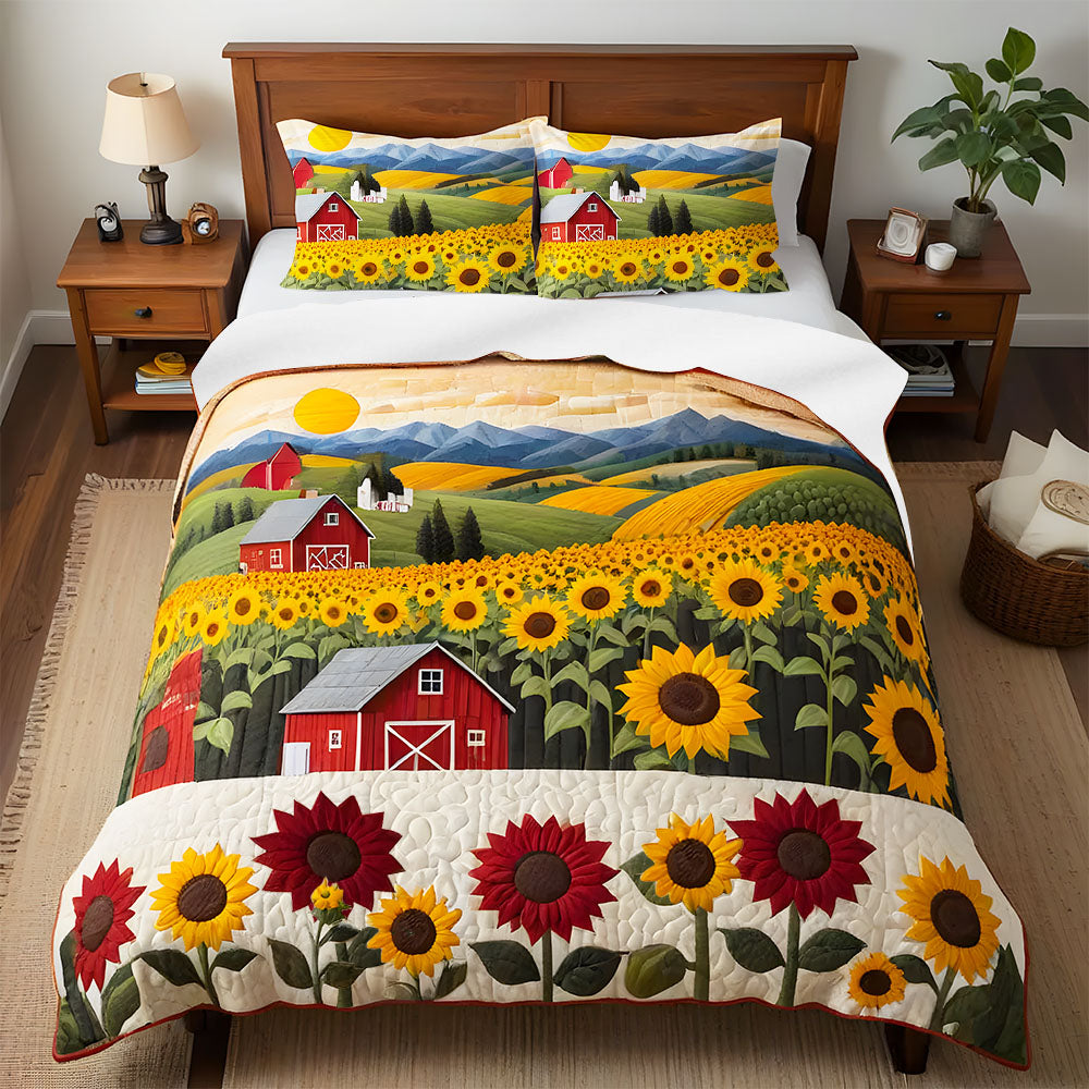 Personalized Gifts For Farmer Quilt Bed Set, Peaceful Barn & Sunflowers 04QHMH180125 - Blanket - GoDuckee