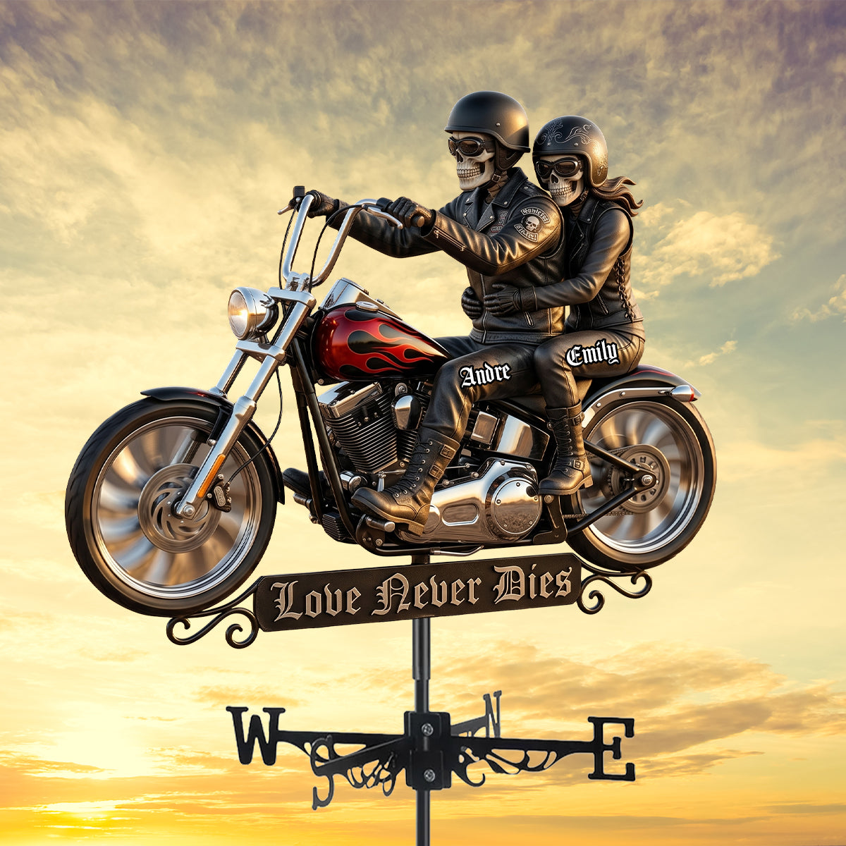 Skeleton Biker Weather Vane - Personalized Gifts For Couple 01nadh280526 - Metal Signs - GoDuckee