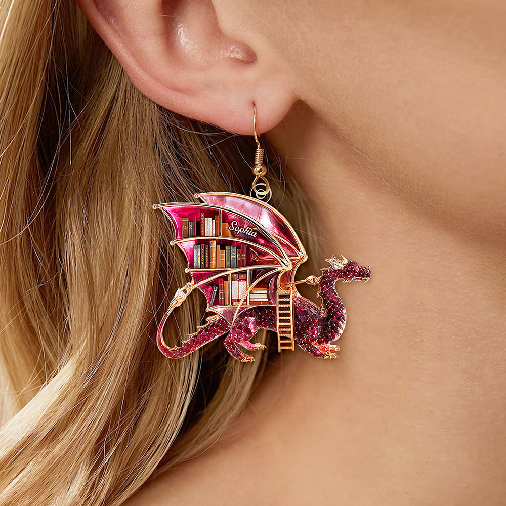 Mystical Dragon Book Acrylic Earrings- Personalized Gift For Book Lovers 02TGQN140625 - Earrings - GoDuckee