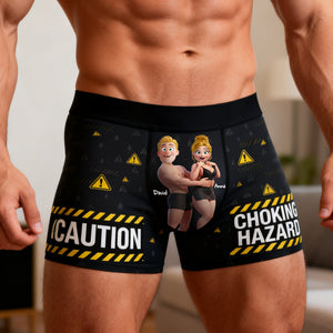 Couple Fun Caution Men Boxer - Personalized Gift For Him 04QHLU160126 - Boxer Briefs - GoDuckee