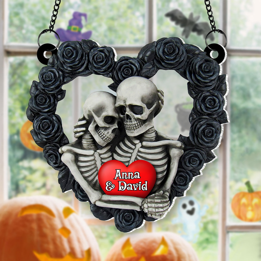 Personalized Gifts For Skeleton Couple Suncatcher Ornament, Skeleton Couple Hugging 02NATN090824 - Ornament - GoDuckee