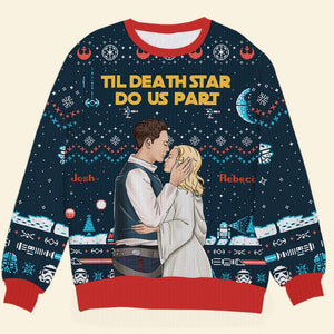 Till Death Star Do Us Part, Couple Gift, Personalized Knitted Ugly Sweater, Couple Kissing Sweater, Christmas Gift 04HUHN160923TM - AOP Products - GoDuckee