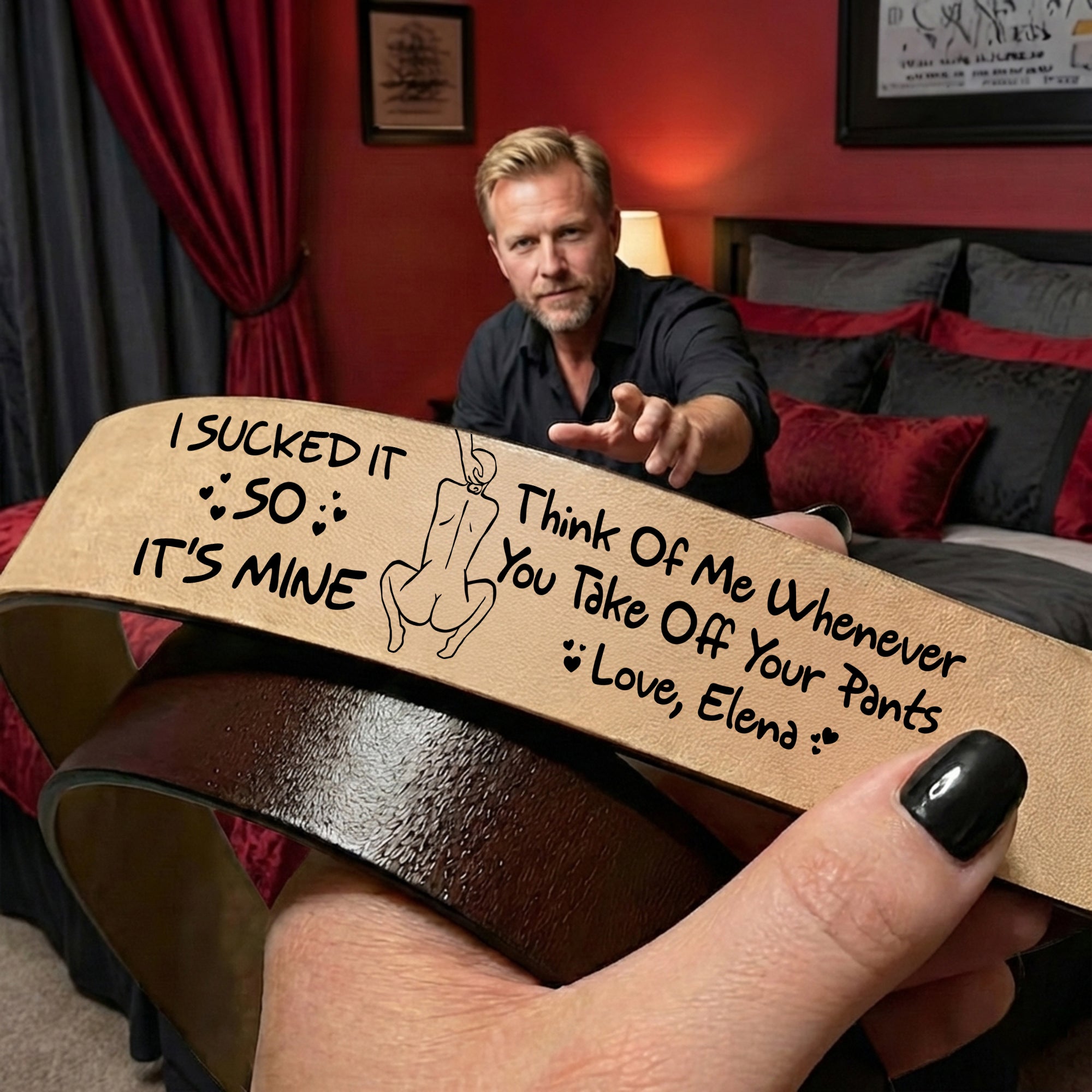 Cheeky Couple Secret Message Men's Belt - Personalized Gift For Him 01HULU270126 - Belts - GoDuckee