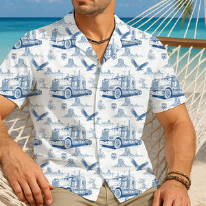 Vintage Blue Toile Pattern Hawaiian Shirt - Personalized Gifts For Trucker 03QHLU110625 - Hawaiian Shirts - GoDuckee