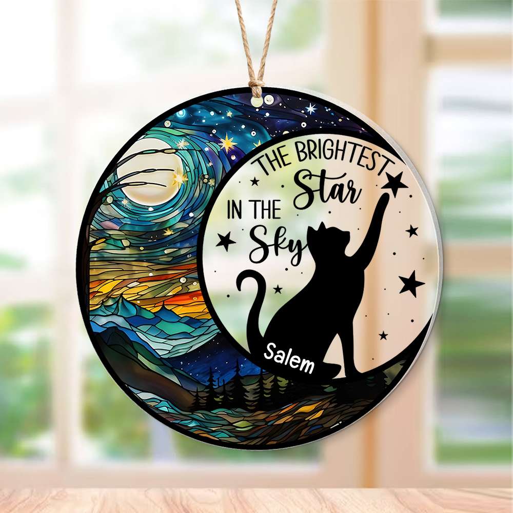 Brightest Star Suncatcher, Personalized Suncatcher Ornaments, Perfect Christmas Gifts And Tree Decor For Cat Lovers - Ornament - GoDuckee