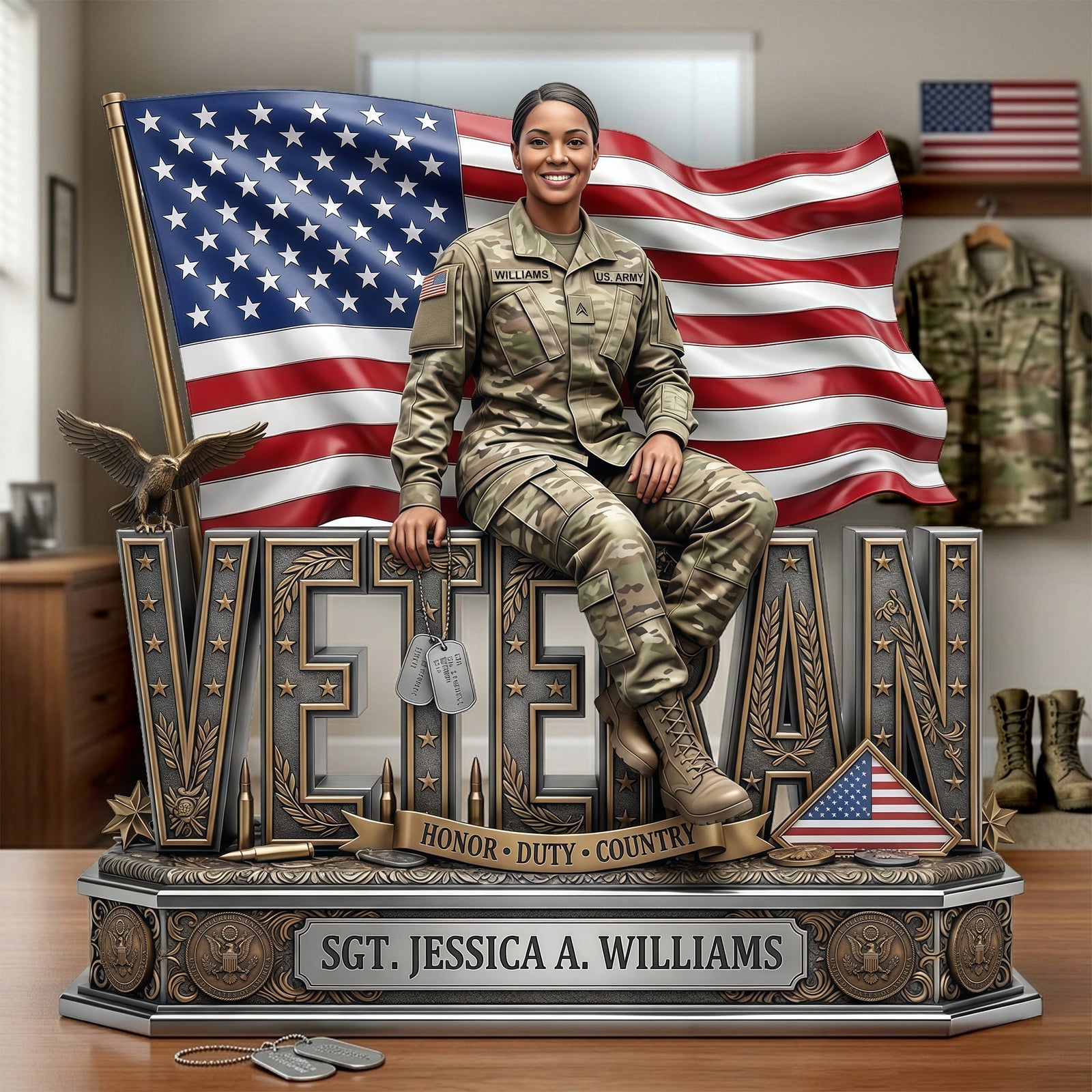 Proud Veteran Custom Photo Acrylic Plaque Tribute 03TYLU060426 - Shaped Plaques - GoDuckee
