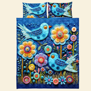 Floral Birds Quilt Bed Set 07qnqn041124 Gifts For Couple - Blanket - GoDuckee