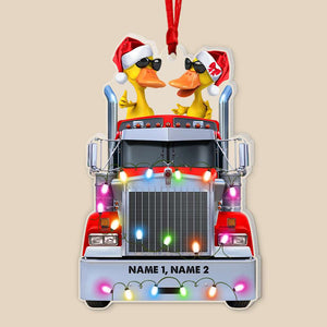Trucker Christmas Cool Yellow Ducks Wearing Glasses Personalized Printed Car Ornament - Ornament - GoDuckee