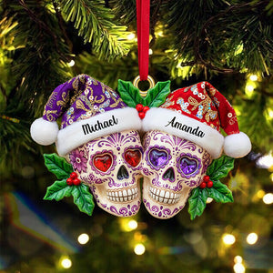Personalized Gifts For Christmas, Christmas Dia de Los Muertos Skull Couple Acrylic Ornament 01pamg090925 - Ornament - GoDuckee