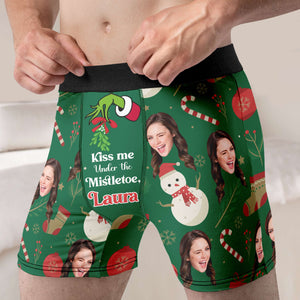 Custom Photo Gift for Him, Kiss Me Under The Mistletoe Couple Brief 031TOMH240924 - Boxer Briefs - GoDuckee