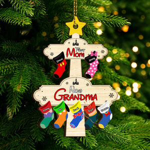 Personalized Gifts For Grandma, Christmas Socks Wood Ornament 01OHMH091024 - Ornament - GoDuckee