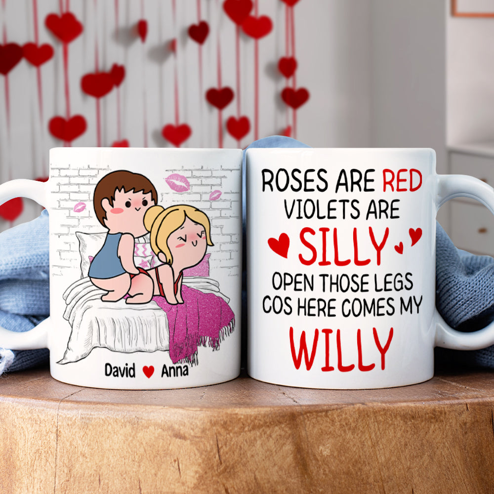 Personalized Gifts For Couple Coffee Mug Open Those Legs Cos Here Comes My Willy Funny Valentine's Gifts - Coffee Mugs - GoDuckee