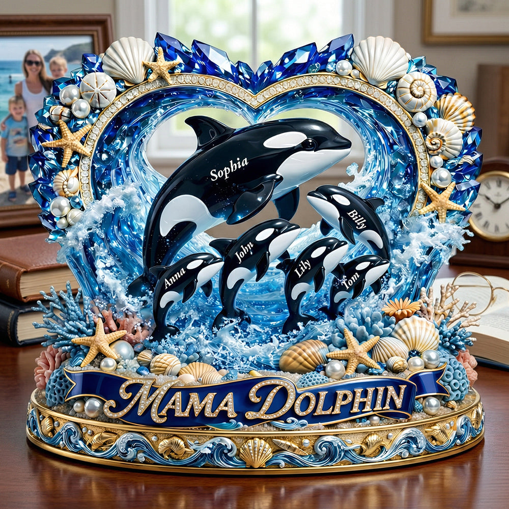 Mama Dolphin Acrylic Plaque - Personalized Gifts For Mother's Day 03tydt250326 - Shaped Plaques - GoDuckee