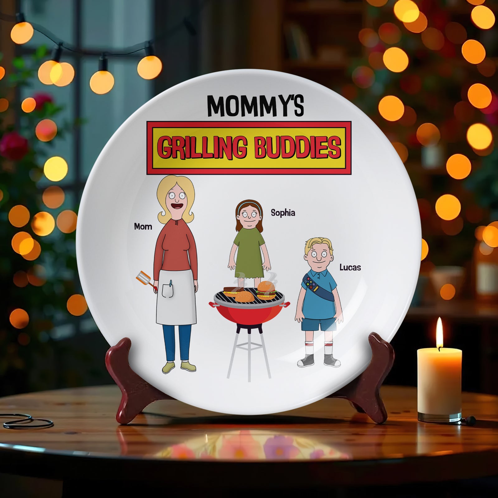 Personalized Gifts For Mom Ceramic Round Plate 04ohtn150325hg Mommy's Grilling Buddies - Ceramic Round Plate - GoDuckee
