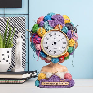 Yarn Head Girl Desk Clock - Personalized Gifts For Knitter & Crocheter 04QHTN030625 - Clock Plaques - GoDuckee