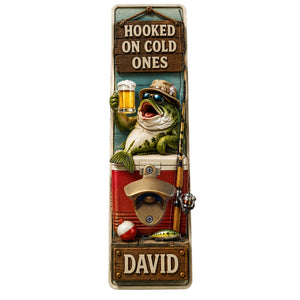 Hooked On Cold Ones Wall Hanging Bottle Opener - Personalized Gift For Fishing Lovers 01haqn220726