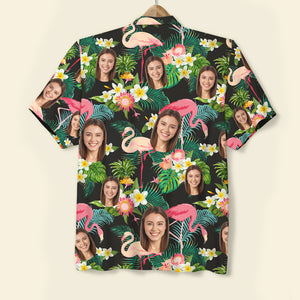 Custom Face Image Personalized Hawaiian Shirt Flamingo Tropical Pattern - Hawaiian Shirts - GoDuckee