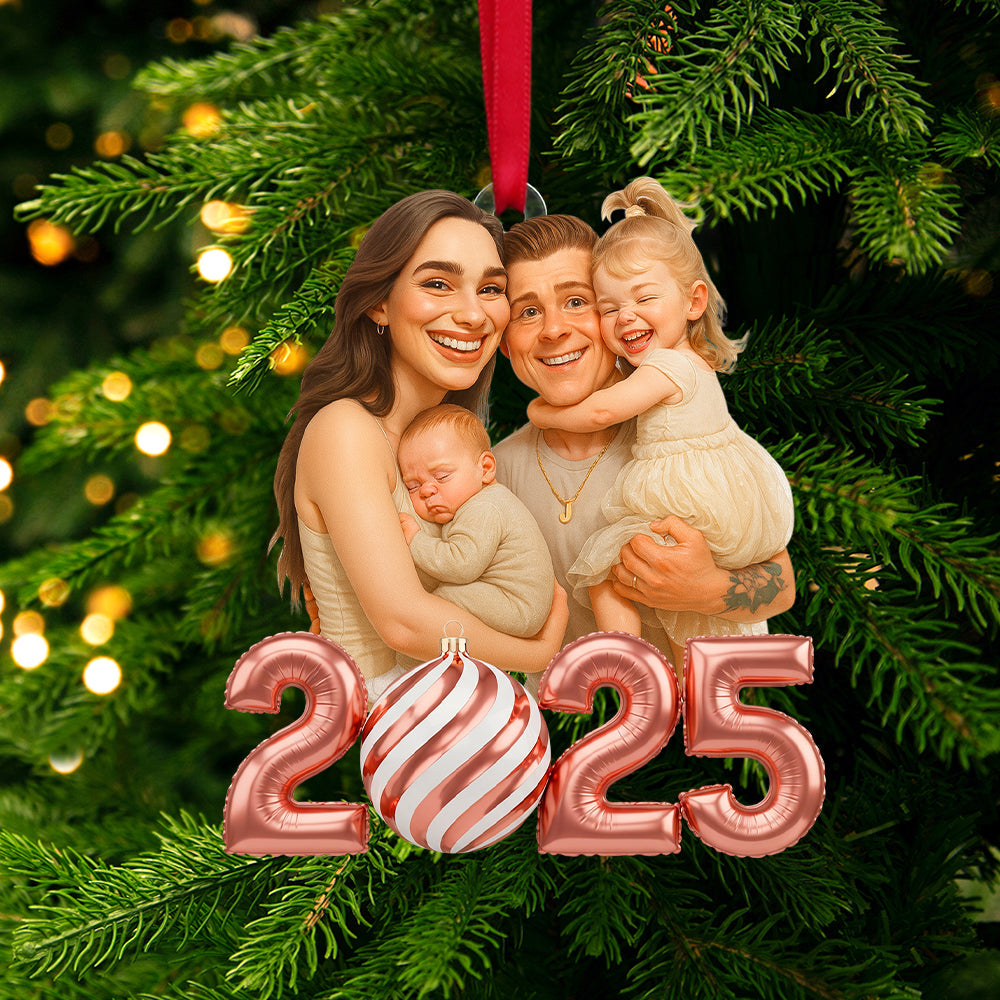 Caricature Custom Photo Personalized Gifts For Family Christmas Ornament 03pgtn130825 - Ornament - GoDuckee