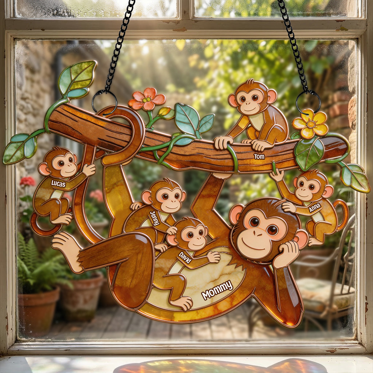 Chilling Fun Monkey Mom Suncatcher Ornament - Personalized Gifts For Mom 01qhtn140326 - Ornament - GoDuckee