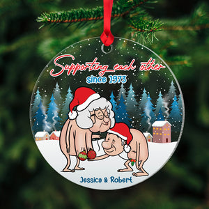 Supporting Each Other, Funny Old Couple Ornament, Personalized Acrylic Ornament, Gift For Christmas - Ornament - GoDuckee