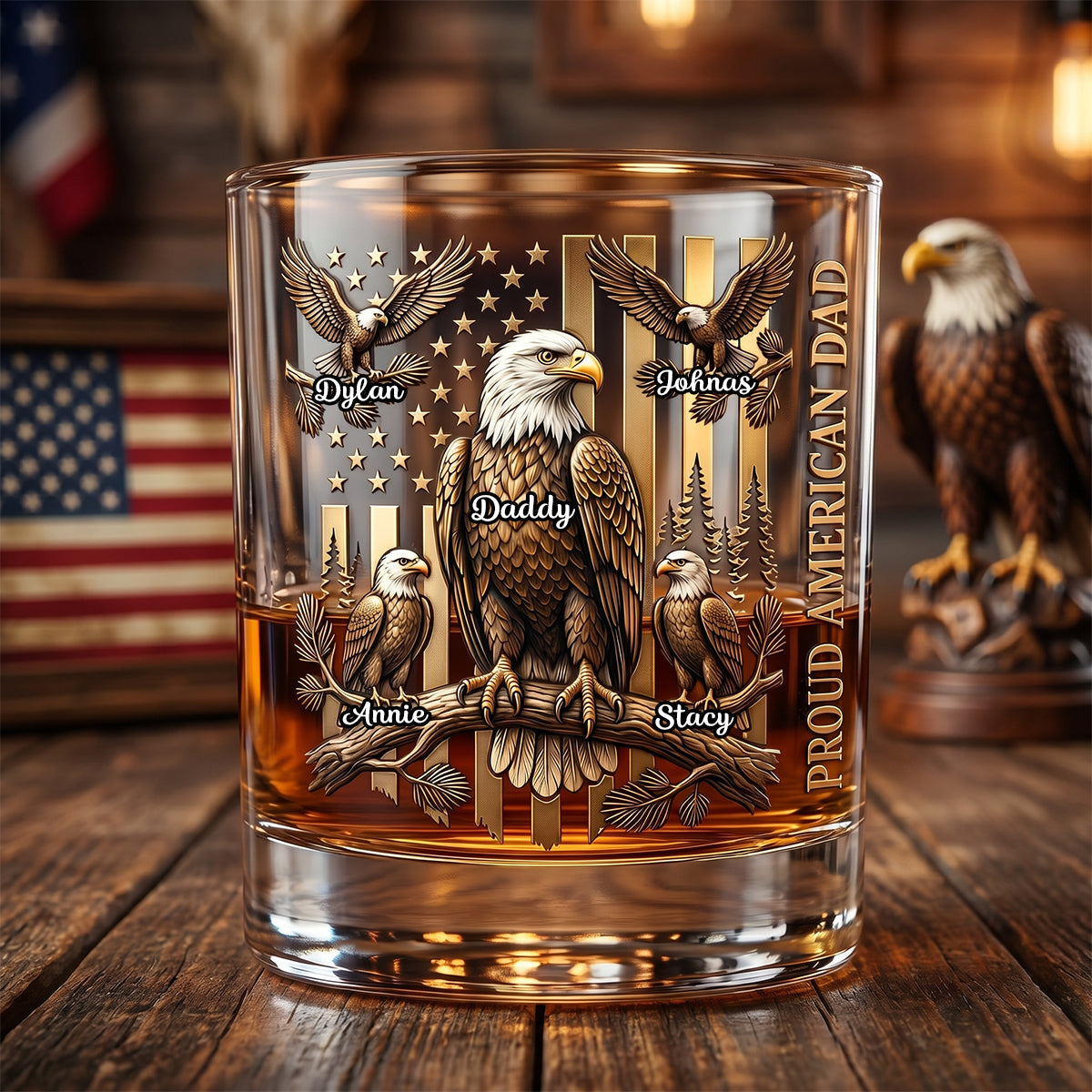 Proud Eagle Dad Round Glass - Personalized Gifts For Dad 04padh260526 - Glass - GoDuckee