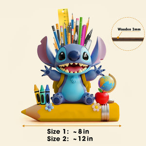 Blue Cartoon Alien Wooden Pen Holder - Personalized Gifts For Kids 02totn240725 - Pen Holder - GoDuckee