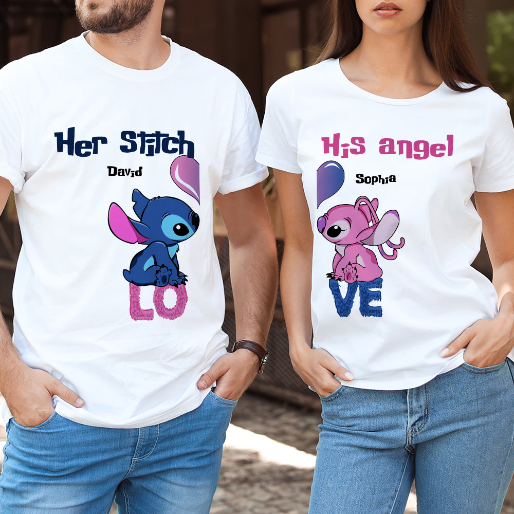 Her Stitch His Angel Personalized Couple Shirts 05OHTN080723 Anniversary Gift - Shirts - GoDuckee