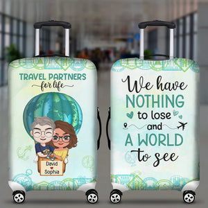 We Have Nothing To Lose And A World To See- Personalized Luggage Cover- Gift For Him/ Gift For Her-Couple Travel Luggage Cover - Tote Bag - GoDuckee