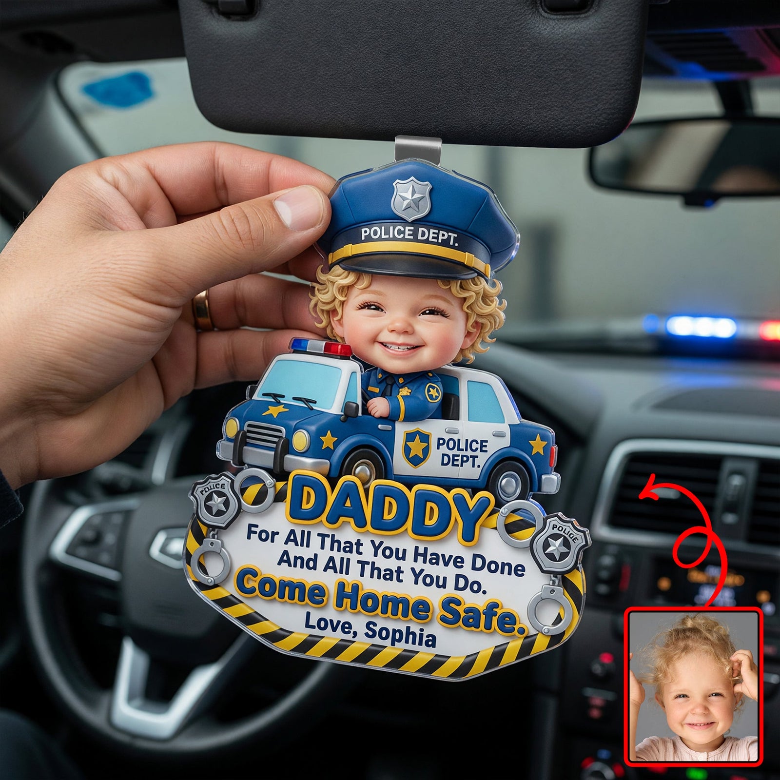 Come Home Safe Daddy Car Vision - Custom Photo Gifts For Police Officer Dads 03huqn270526 - Car Visor Clip - GoDuckee