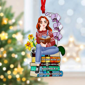 Personalized Christmas Gifts For Book Lovers Ornament 01hupu160924pa A Girl Sitting On Stack Of Books Reading - Ornament - GoDuckee