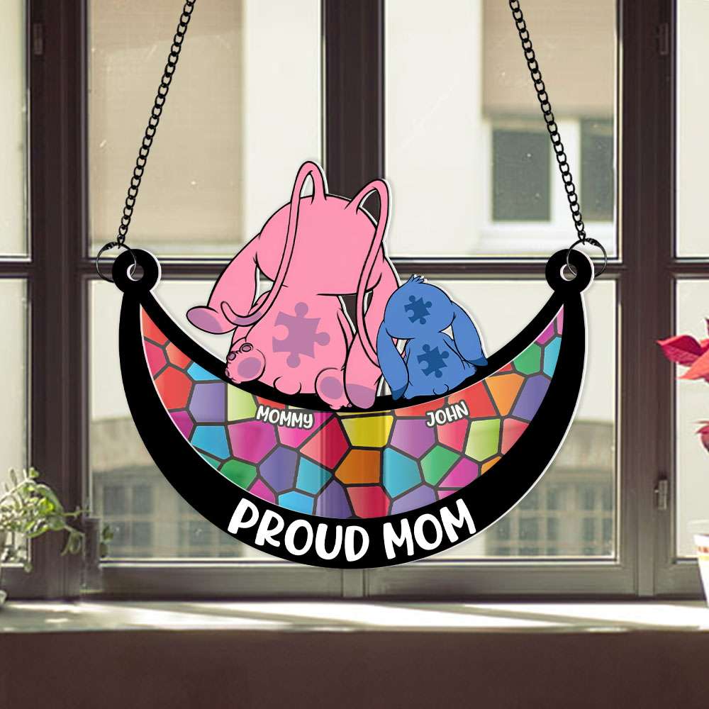 Personalized Gifts For Mom Window Hanging Suncatcher Ornament Autism Mom And Kid 02OHMH190225 - Ornament - GoDuckee