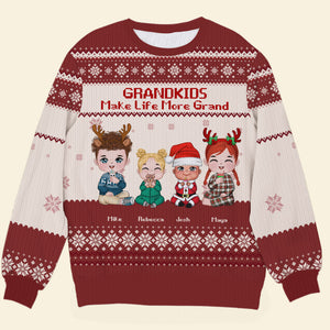 Grandkids Make Life More Grand, Knitted Ugly Sweater, Gift For Grandparents (UP TO 8 KIDS) - AOP Products - GoDuckee