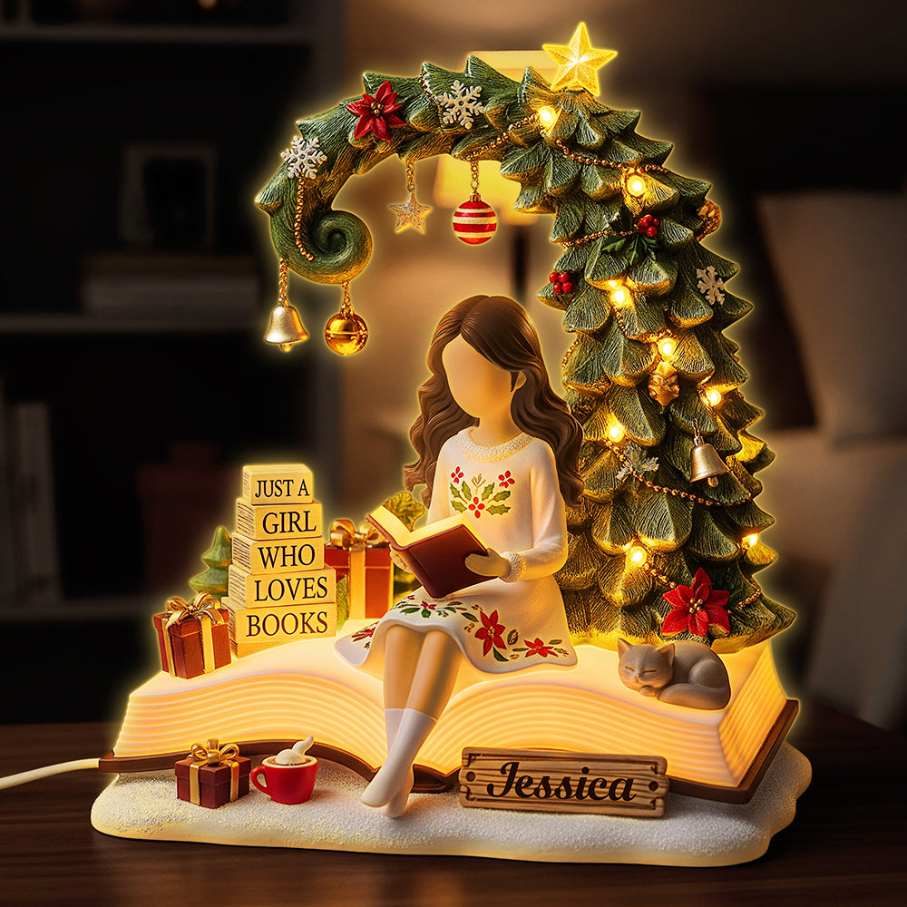 Book Girl Custom Shape Acrylic Christmas Light Box - Personalized Gifts For Book Lovers 01pgta041125 - Light Box - GoDuckee