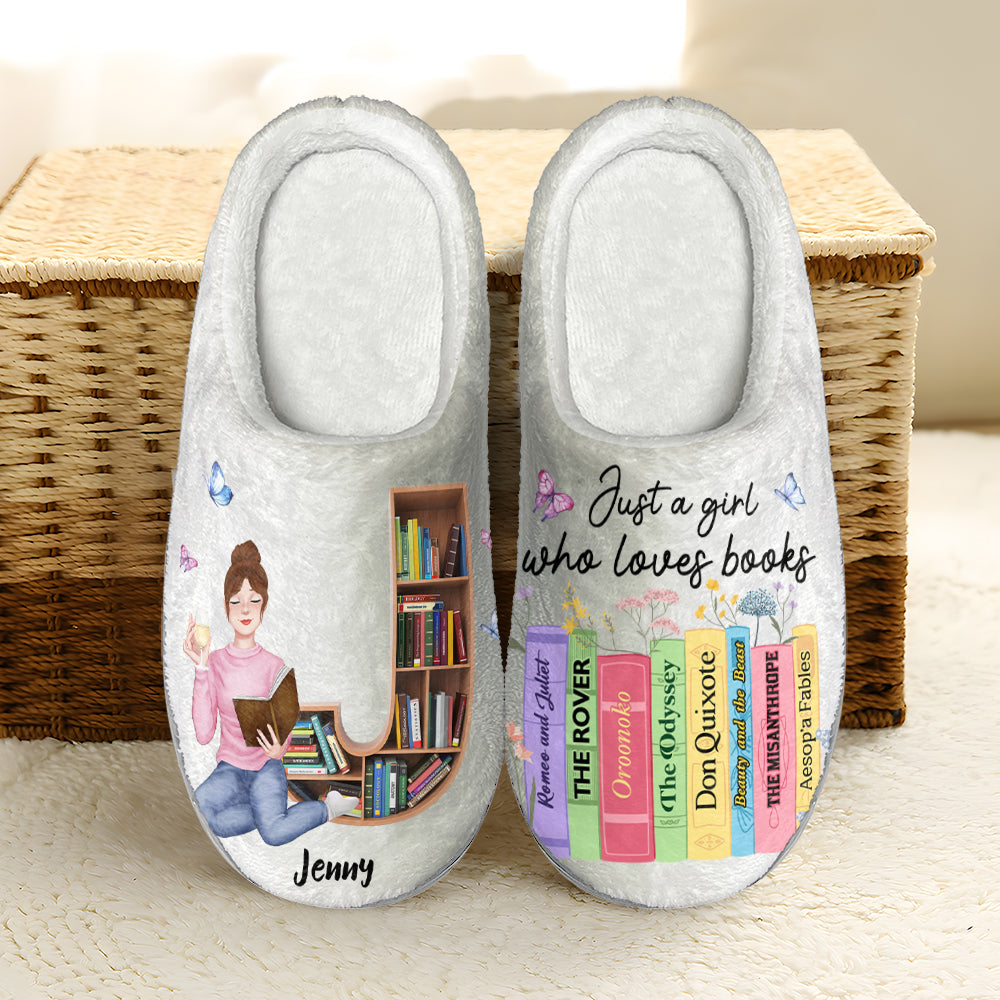 Just A Girl Who Loves Books, Personalized Home Slippers, Gift For Book Lovers - Shoes - GoDuckee