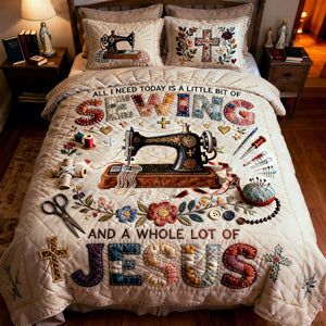Sewing With Faith Quilt Bed Set – Christian Gift For Sewing Lovers 05PALU231225 - Blanket - GoDuckee