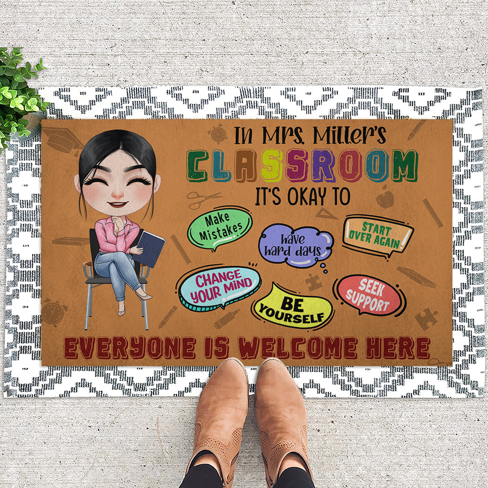 EveryOne Is Welcome Here-Gift For Teacher-Personalized Door Mat- Teacher Door Mat - Doormat - GoDuckee
