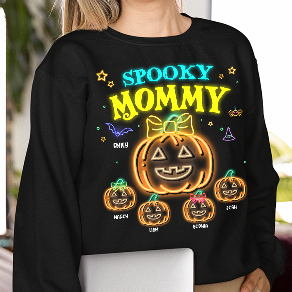 Personalized Gifts For Mom Shirt, Halloween Neon Pumpkin 01NAPU260824 - Shirts - GoDuckee