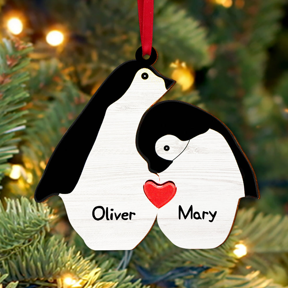 Personalized Gifts For Couple, Christmas Penguin Wood Ornament 02NATN210924 - Ornament - GoDuckee