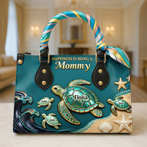Turtle Mom Leather Bag - Personalized Mothers Day Gifts 01NADT230226 - Leather Bag - GoDuckee