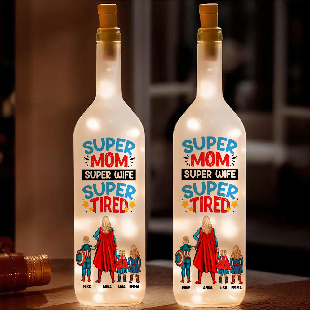 Personalized Gift For Mom Bottle Lamp Superhero Mom And Kids 01TOMH200225PA - Bottle Lamp - GoDuckee